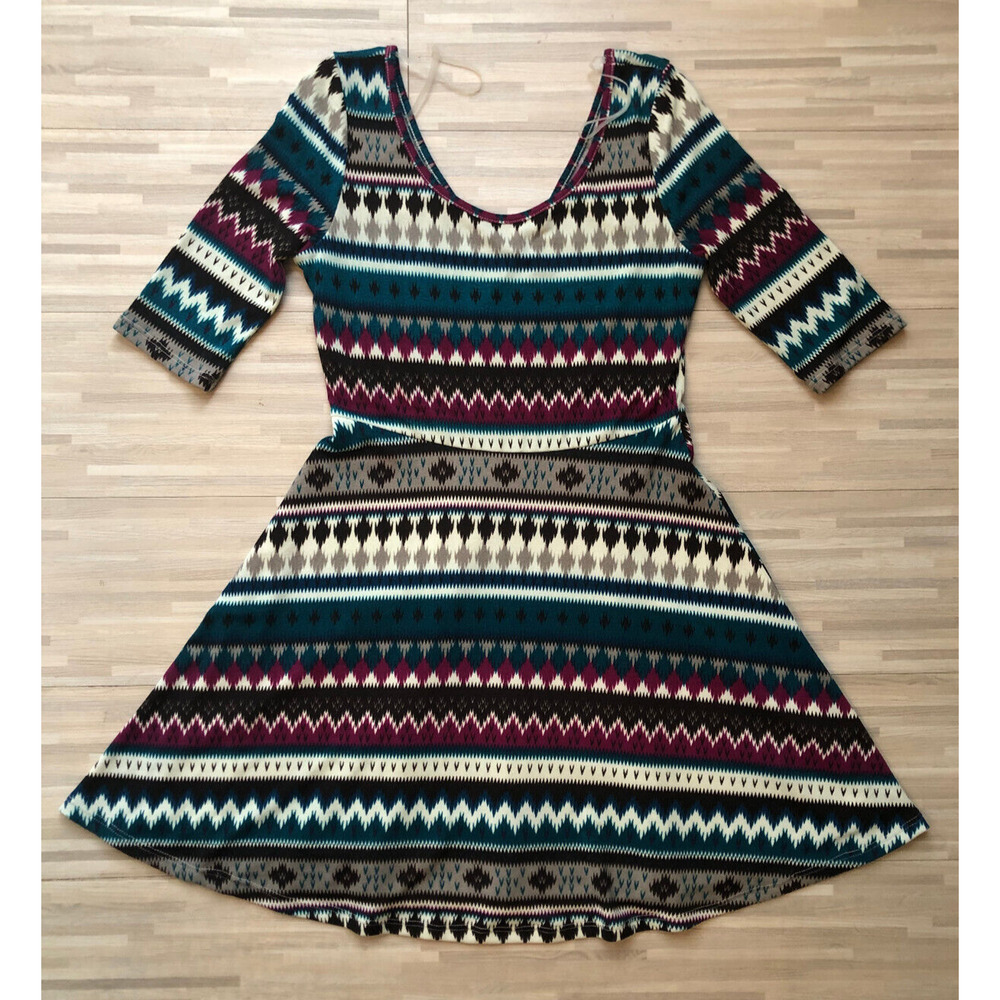 Pink Owl, Cinched Waist Dress, Tribal Aztec, Women's Size Medium